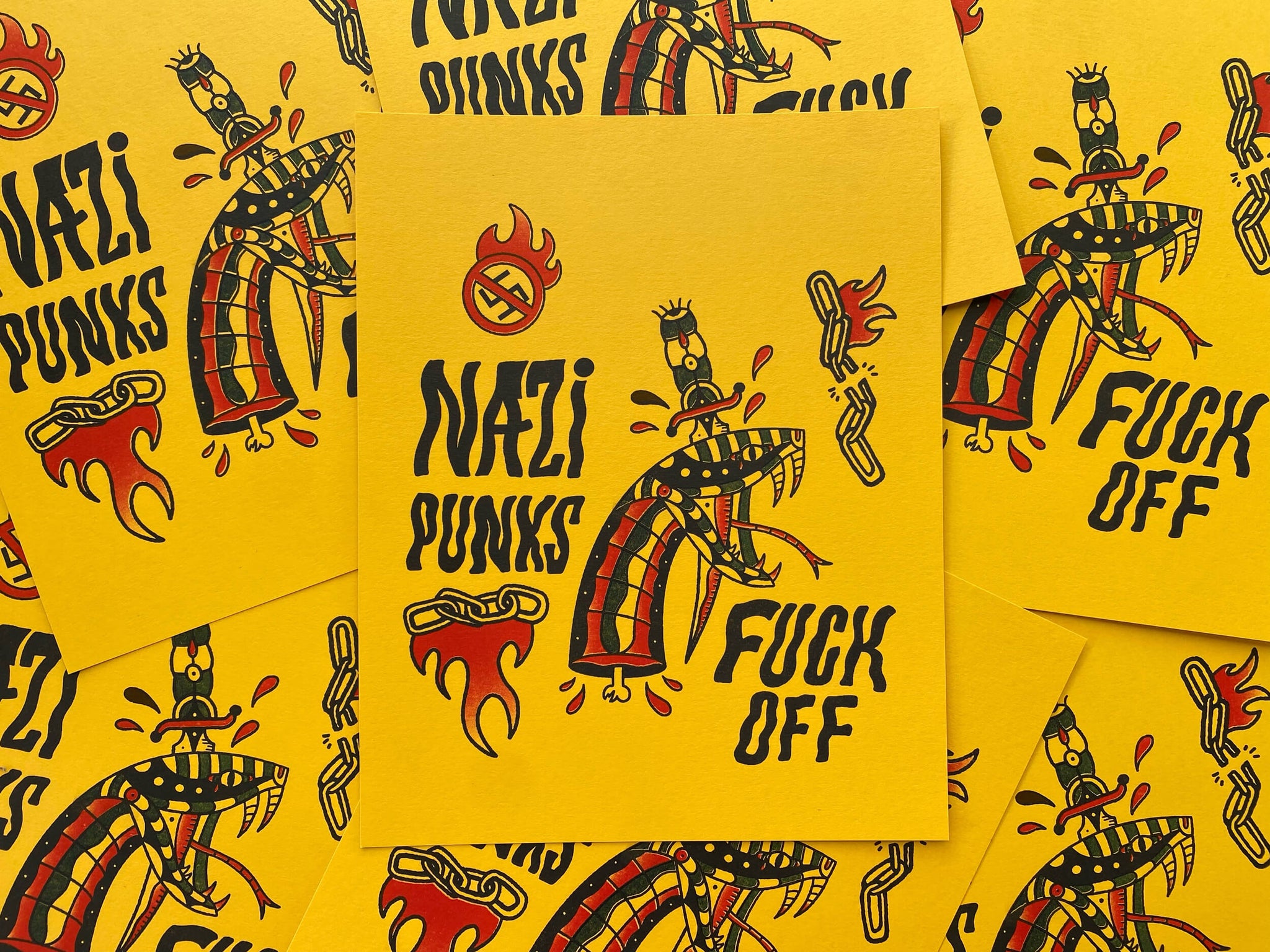 Nazi Punks Risograph Art Print