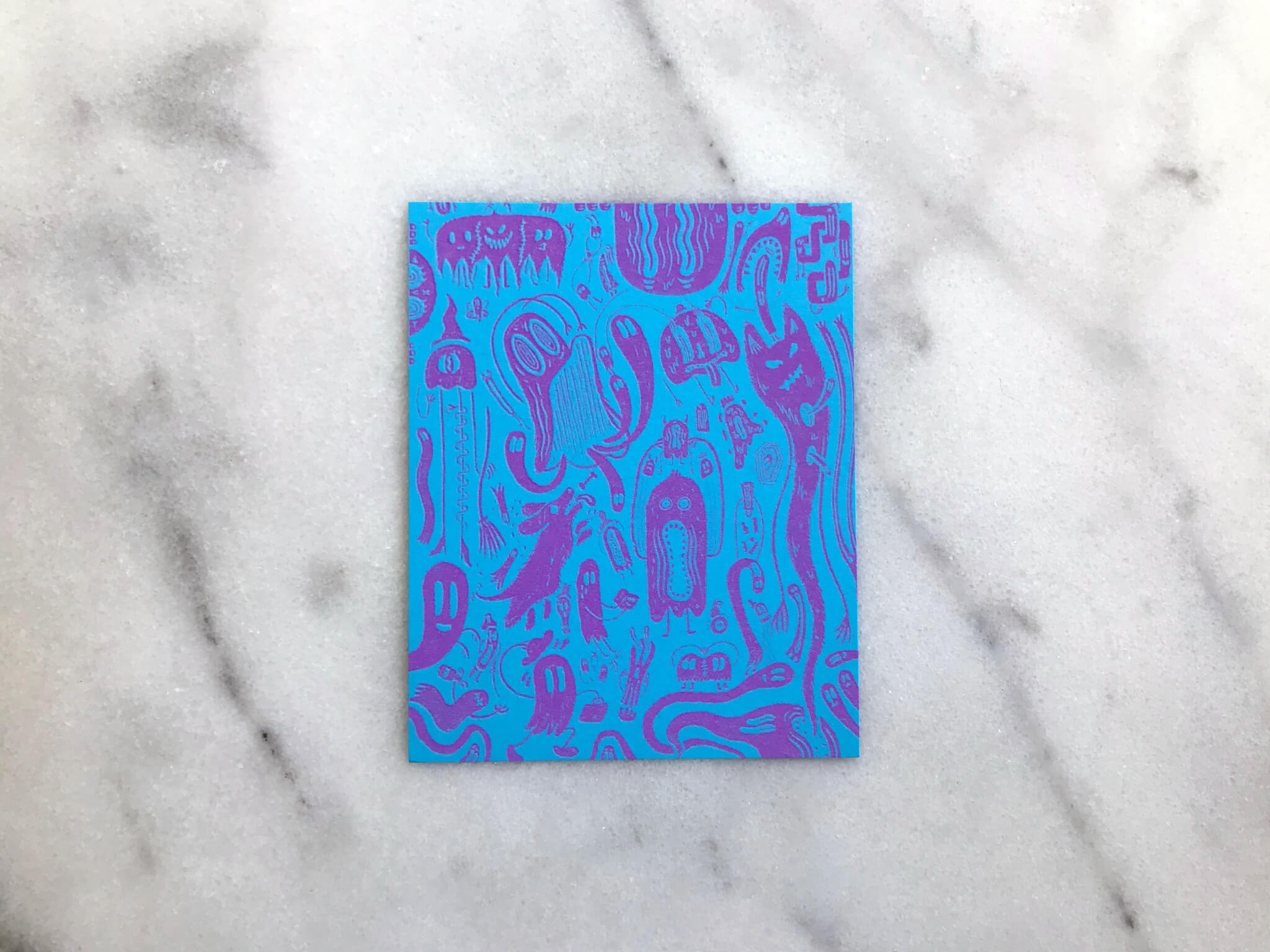 Mostly Ghostly Mini Risograph Print – Neon Blue & Shocking Pink